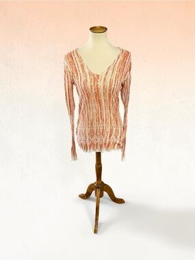 #152, Gianni Bini Cream and Rust vintage Sheer  Top, size M